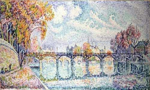 On voit une peinture de Signac qui représente le Pont Mirabeau chanté par Guillaume Apollinaire.