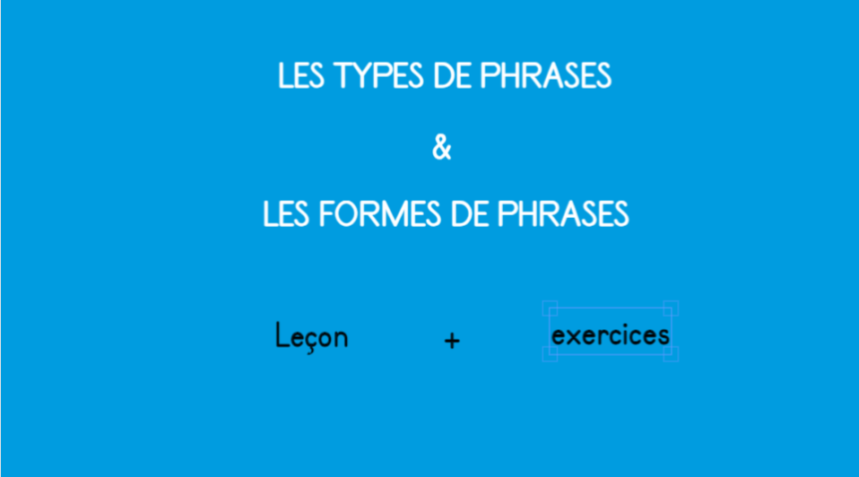 On voit les types de phrases, les exercices et la leçon.